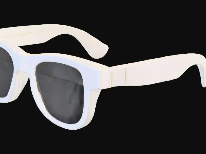 3D model for a pair of sunglasses, white plastic frame, tinted lenses