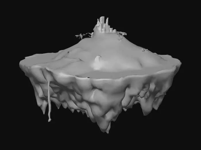 3D model for Floating Island like God of War theme, or yunani theme, cracked bottom and big chain attach on bottom of the island