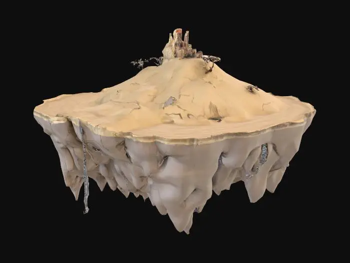 3D model for Floating Island like God of War theme, or yunani theme, cracked bottom and big chain attach on bottom of the island