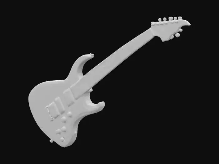3D model for a Hyper realalistic bc rich warlock electric  6 string  heavy metal Guitar .
the guitar is has blood stained body graphics and features pentagram fret markers and a 6 point headstock . wild heavy metal