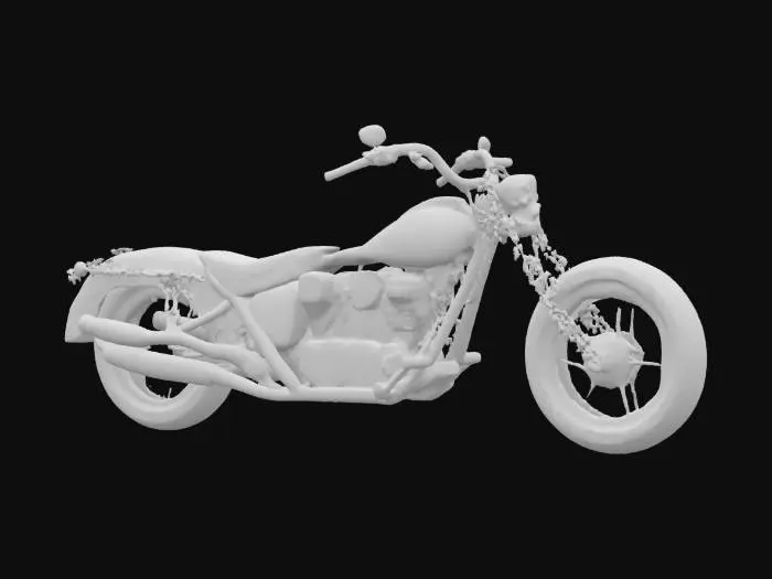 3D model for Molten metal liquid flame Hell Chopper Cycle..shiny metal, bright  flames. long stretched chopper of hollywood movie magic. motorcycle flaming Tires on Solid Rims.skull shape front farring and a high sissybar at the rear of the seat
