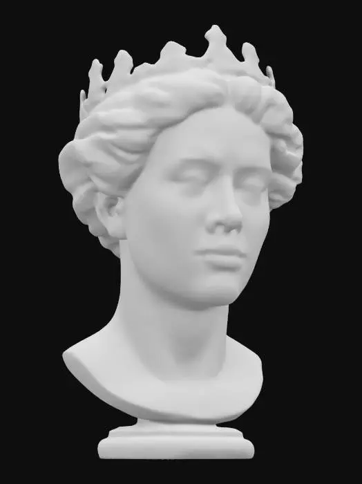 3D model for a bust statue of queen elisbeth 1 beautifuly detailed. face caked with white makeup and red lips , orangeish red hair. Precice facial features placement of eyes , nose, lips and ears . mounted on a golden detailed base . Clean sharp mesh, no holes or artifacts in mesh. Museum quality appearance. clean defined textures  #women#