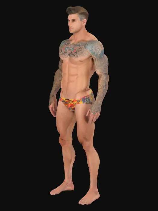 3D model for Tattoed atractive Male in speedo
