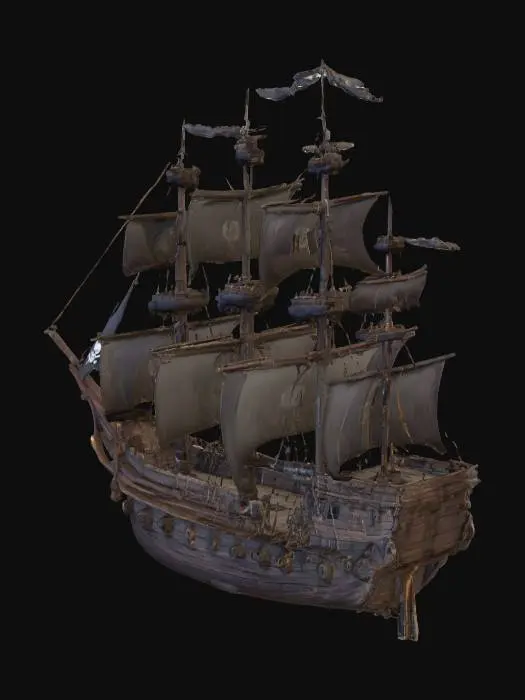 3D model for #PBR#, The undead Black Pearl ship from Pirates of the Caribbeancrisp sharp clean mesh and texture. High res. texture. detailed texture placement. No artifacts, or defects in mesh. Hollywood quality production