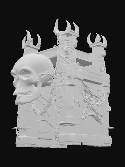 3D model for giant skull gate wrapped in red hot chains, hellfire, demonic, hell, evil, ominous, 4K, hyper realistic, ultra detailed
