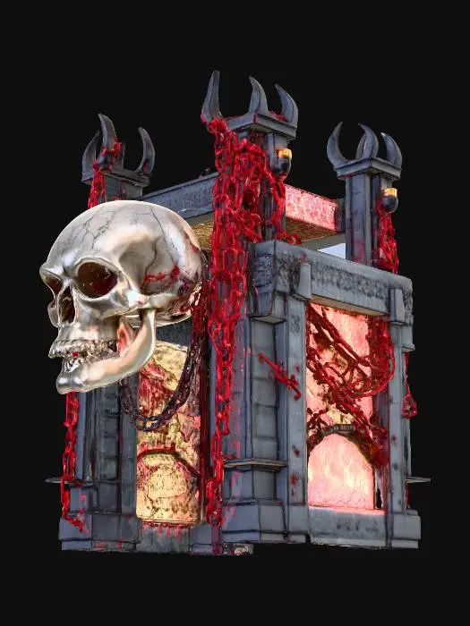 3D model for giant skull gate wrapped in red hot chains, hellfire, demonic, hell, evil, ominous, 4K, hyper realistic, ultra detailed
