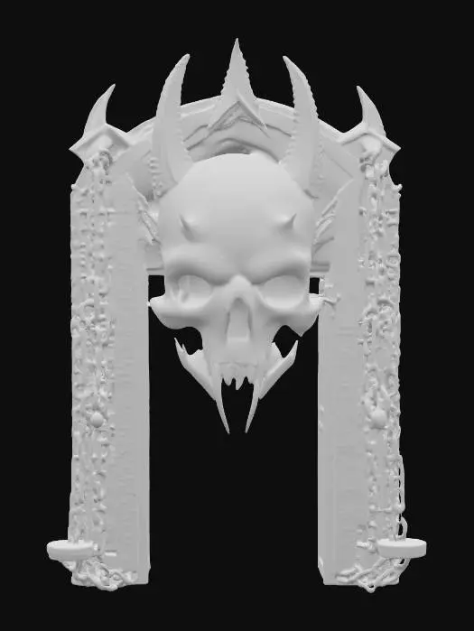 3D model for giant skull gate wrapped in red hot chains, hellfire, demonic, hell, evil, ominous, 4K, hyper realistic, ultra detailed
