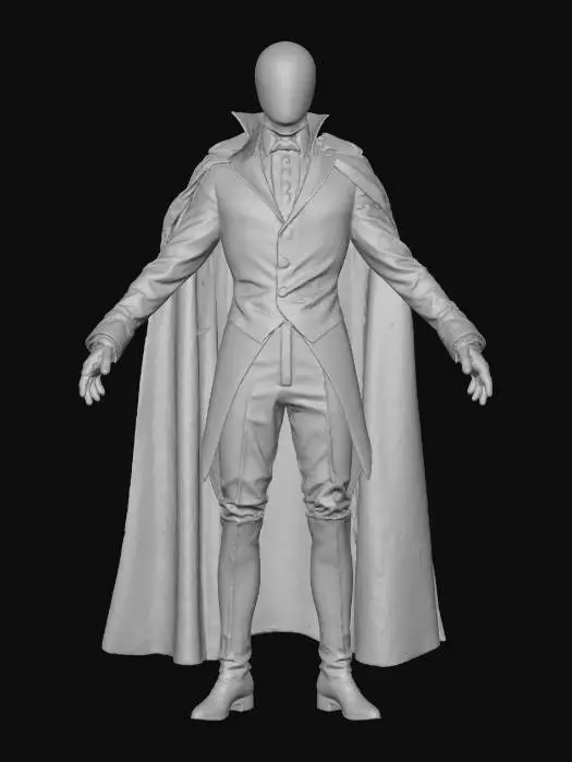 3D model for model a ultra realistic t posed headless  male aristicrat  from the 1800s era wearing weathered riding attire and tattered Cape . the headless horseman sleepy hollow . t pose. No head ..only body. bloodstained neck and chest   #villain#