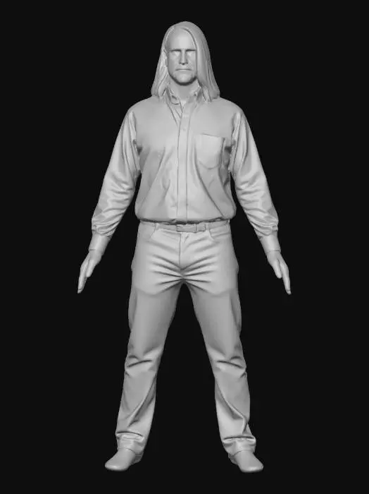 3D model for Long-haired Man in a White Shirt