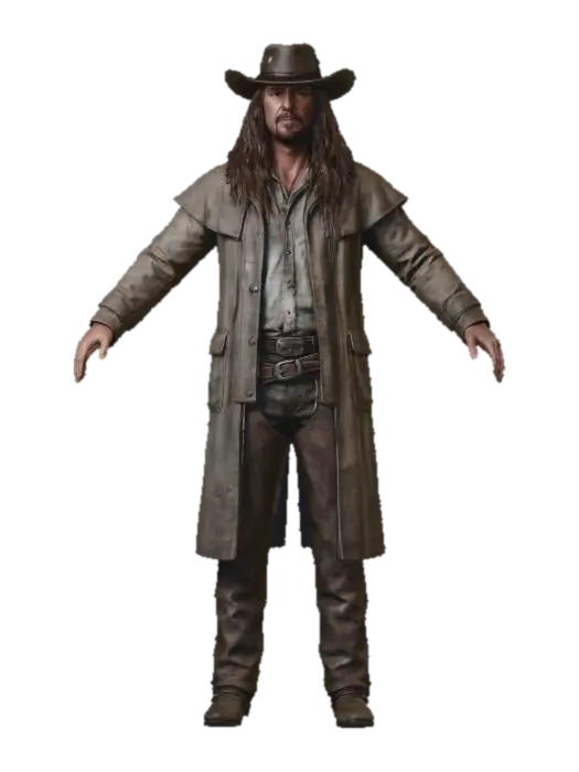 Dusty Frontier Cowboy 3D model, vytvořený pomocí AI
