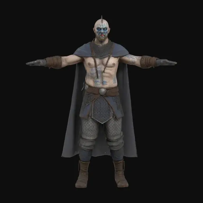 3D model for create a Render ready High quality mesh and Textured Model of A Viking norseman undead warrior unreal engine 5 t posed game character asset. precision texture placement .
Aged battle worn outfit . hands open, fingers spread . holding no items clean sharp mesh, no artifacts .Detailed face eyes ears and fingers. No cape. corpse like rotted flesh. vacant grey blue eyes.