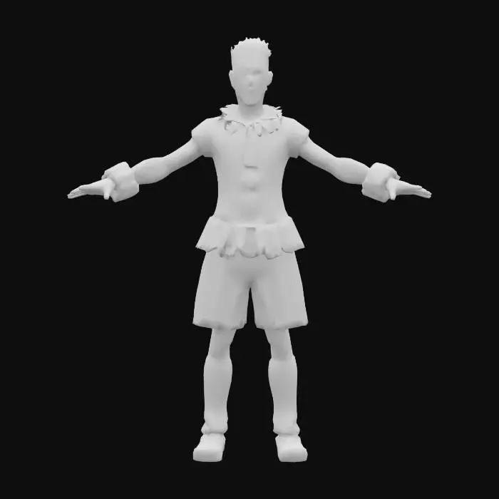 3D model for Rigor mortis the undead Clown . Dirty rotted flesh, withered stained clown outfit, sinewy zombie clown makeup . t posed game ready character