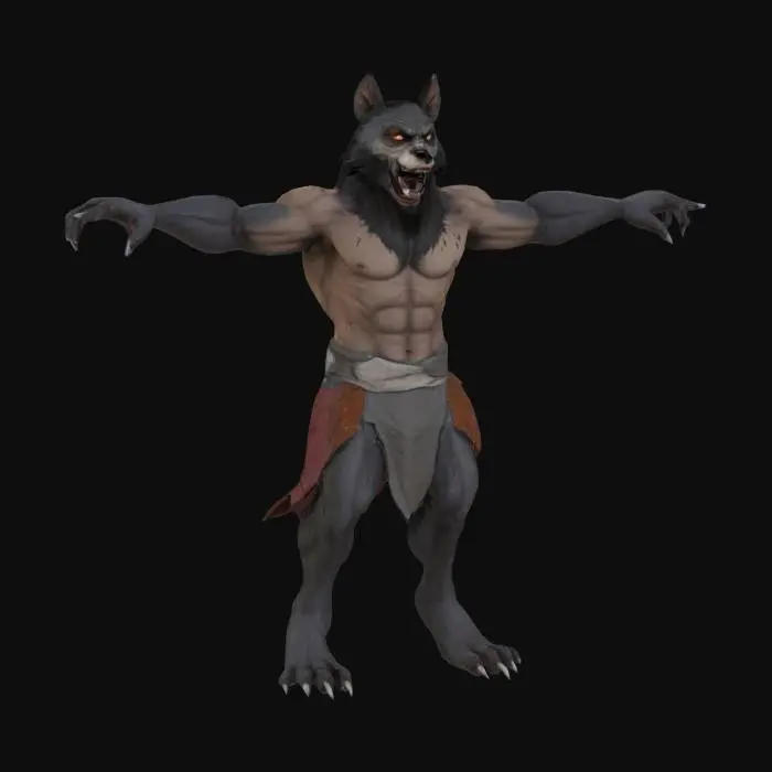3D model for Create a torn tattered clothed werewolf with mostly human features. T posed ,game assett