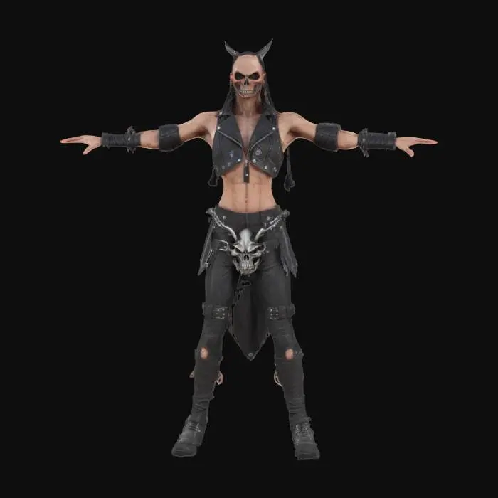 3D model for Hell leather demon Biker t posed unreal engine 5 game character asset..sharp clean mesh, no artifacts .