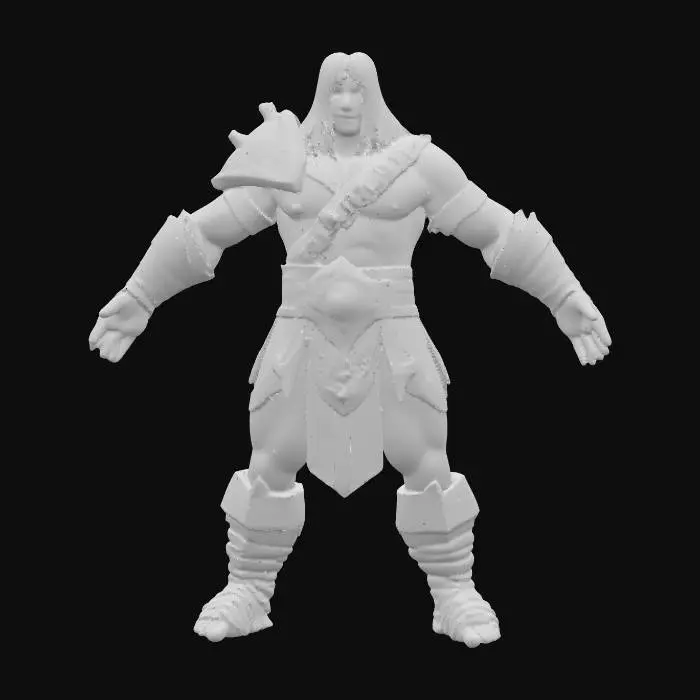 3D model for Conan the Destroyer Barbarian Game Character Asset T posed. Hands are empt ywith fingers spread apart .Destroyer armor and gauntlets . destroyer axe straped to his Back. High quality Texture and mesh. No holes or loose artifacts in mesh.