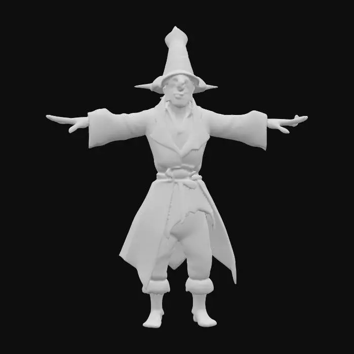 3D model for evil villain Scarecrow t posed game character asset..crisp clean lit texture and mesh