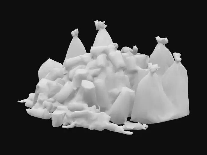 3D model for Trash pile with soda cans, cardboard, old wrappers, and anything else trash related. Also put some trash bags next to it