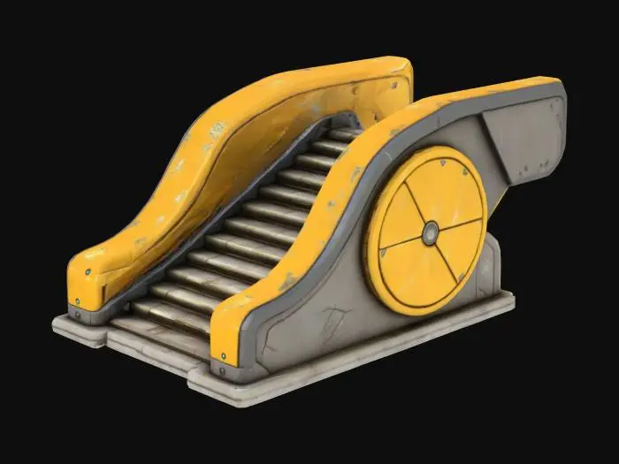 3D model for futuristic steps, some scratches and dents, Sci-Fi, Game Assets, Gold, Silver, Leather, Ultra Realistic, Highly Detailed