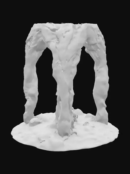 3D model for #arch#, Imagine a colossal single arch, carved from obsidian-glass alloy, glowing with bioluminescent mineral veins in aquamarine and lavender. Its fractal curves spiral and loop into impossible helices, bending physics and reality. Suspended crystals refract soft ambient light, casting warped shadows. A levitating crystalline core pulses harmonic vibrations, deforming the arch’s smooth yet weathered surface. Intricate carvings of alien glyphs and equations run along its inner curves, while moss-like lichen grows in fractured crevices. This living monument embodies cosmic memory, infinite recursion, and sacred geometry — an alien relic frozen in time.  #arch#