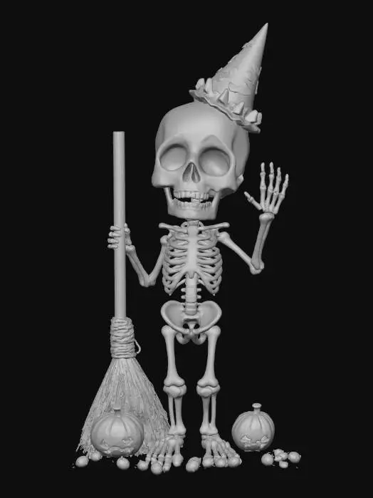 3D model for #Halloween2025#, cute, friendly, Innocent lively detailed fantasy halloween skeleton