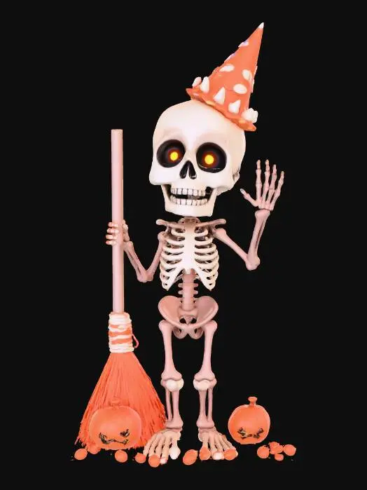 3D model for #Halloween2025#, cute, friendly, Innocent lively detailed fantasy halloween skeleton