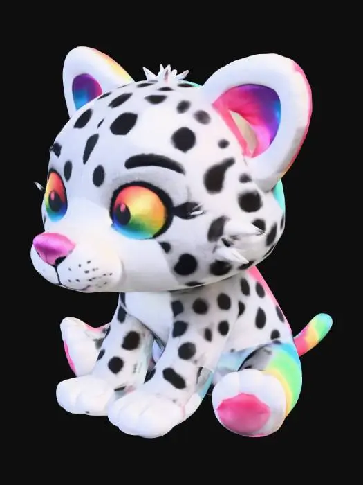 3D model for popmart style rainbow snow leopard plush cartoon style
