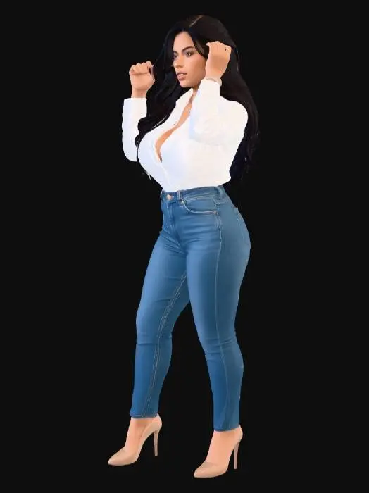 3D model for Confident in White and Denim