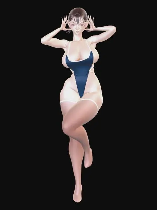 3D model for Playful Pin-Up in a Navy Swimsuit