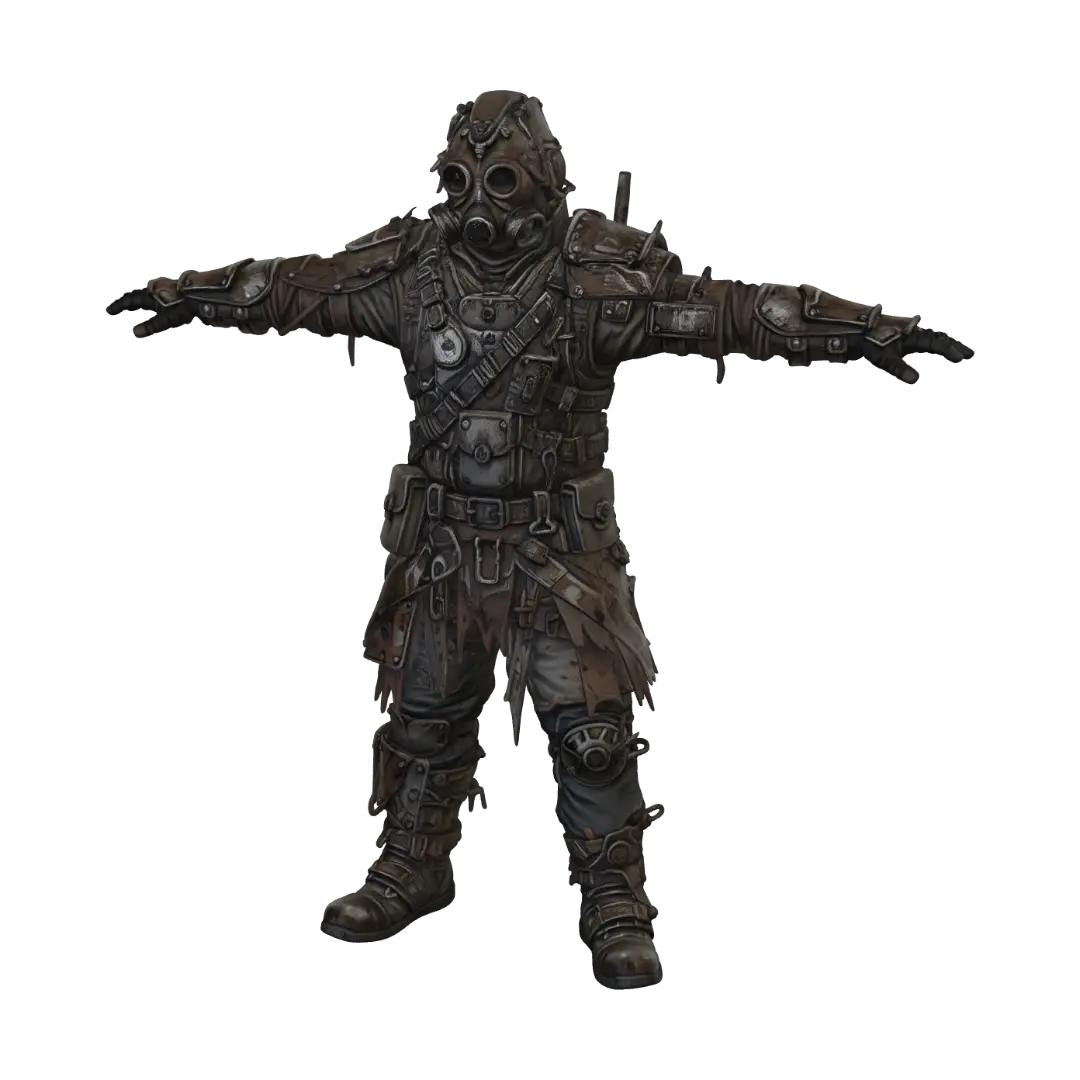 Ironclad Wasteland Warrior 3D model, vytvořený pomocí AI