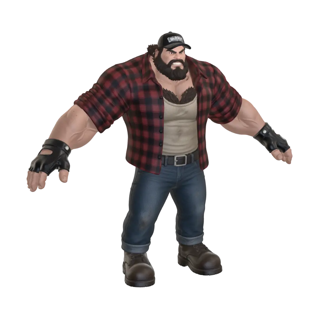Plaid Brawler 3D model, vytvořený pomocí AI
