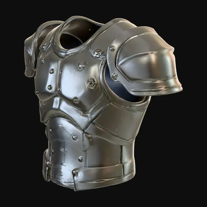 3D model for Low-poly 3D model of a men's chestplate armor only, no character, clean mesh, minimalist geometric details, solid colors, game-ready, stylized