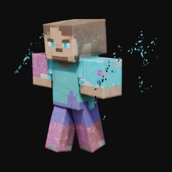 3D model for a minecraft steve flying trough the end whit his elytras
