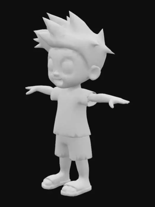 3D model for 



Create a cartoon-style 3D male child character in T-pose, riggable and suitable for Mixamo animation. Age around 10 years, slim build, brown skin tone, short spiky black hair, large expressive eyes, big eyebrows. Outfit: red T-shirt, blue shorts, sandals. Clean textures, exaggerated cartoon proportions (slightly bigger head). Designed for use in Blender and Unity. Export in FBX with albedo and normal map. Style should be similar to Motu Patlu or Chhota Bheem, but more modern and expressive. File name: Chotu_CartoonBoy.fbx




