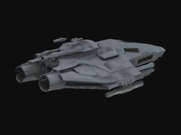 3D model for Massive destroyer, spaceship that has 5 guns, highly detailed, sci-fi, indestructible, single but massive cannon, undefeatable, to the side of it, it has loadable amo to fill the cannon, weapons are on only one side, cannons are not double sided, all parts are completely connected and are exactly upright, designed for creality print slicer so hat no parts of the object will be removed when sliced