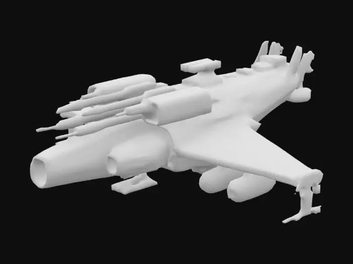 3D model for Massive destroyer, spaceship that has 5 guns, highly detailed, sci-fi, indestructible, single but massive cannon, undefeatable, to the side of it, it has loadable amo to fill the cannon, weapons are on only one side, cannons are not double sided, all parts are completely connected and are exactly upright, designed for creality print slicer so that no parts of the object will be removed when sliced by creality print. Only designed to be 3d printed