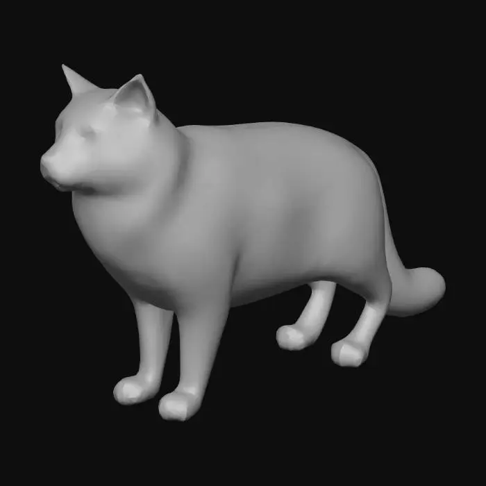 3D model for 현실감 있는 털이 복실복실한 길고양이,
길고양이라서 눈이 날카로움,
종은 유러피안 숏헤어 고양이,
언리얼 엔진 게임용 3D 모델,
해부학적으로 정확한 구조,
정돈된 토폴로지와 명확한 실루엣,
PBR 텍스처, 노멀맵, UV 언랩에 적합,
배경 없음, 투명 배경, 환경 요소 없음,
폴리곤 면 갯수 50,000이하