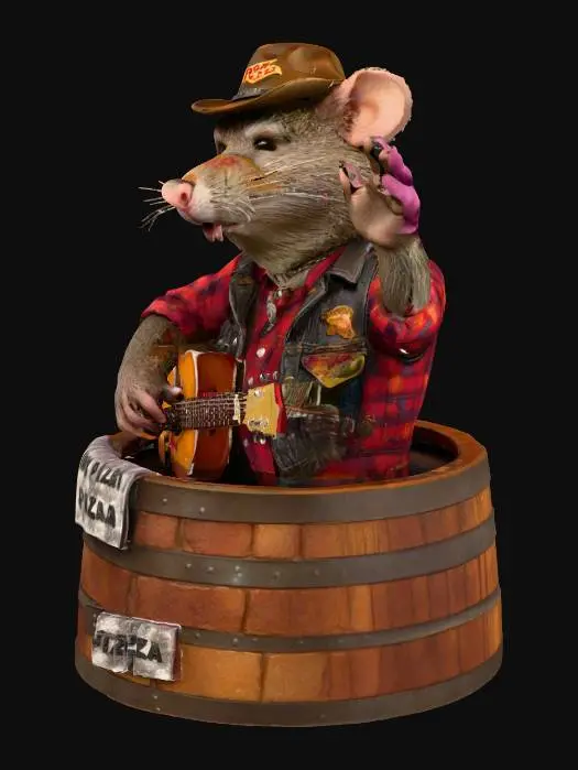 3D model for Guitar-Wielding Animatronic Rat Performer Inside A Barrel Named Rick Rat,