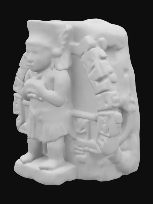 3D model for escultura azteca antigua, con jeroglíficos y un diseño geométrico intrincado