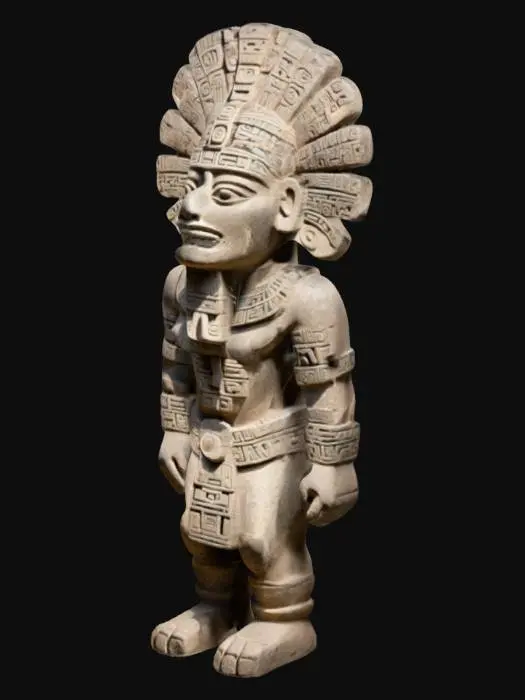 3D model for escultura azteca antigua, con jeroglíficos y un diseño geométrico intrincado