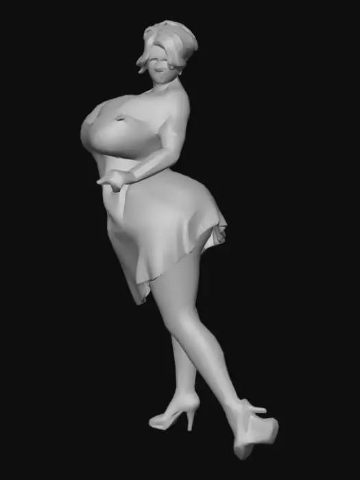 3D model for Curvy Doll in a Pink Pattern Dress