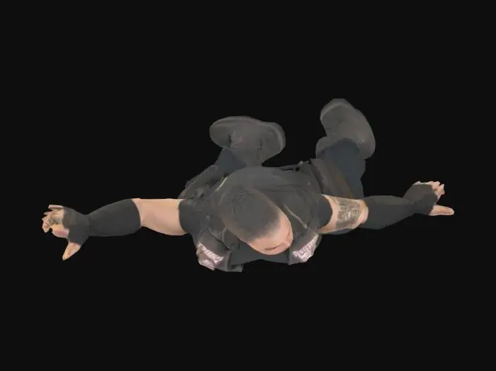 3D model for T pose hypebeast robot wearing stylish new-age urban techwear fit. athletic humanoid in shape but the face is covered with checkered, red-white cloth facewrap.