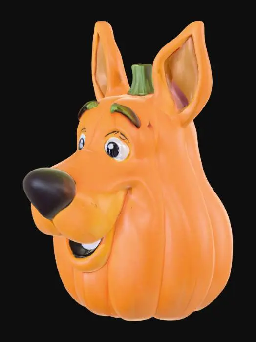 3D model for a pumpkin shaped like Scooby-Doos head flat on the bottom white background 4 colors or less 