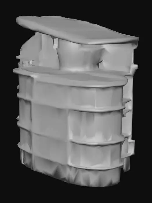 3D model for 一座现代化的商场，外观由大面积透明玻璃幕墙与灰色铝复合板构成，结构宽阔，多层错落有致，部分入口设有流线型顶棚。大楼表面光滑洁净，玻璃在阳光下闪烁，触感冰冷而坚硬，内部可能透露出明亮的灯光，整体呈现出时尚且功能化的商业建筑风格。