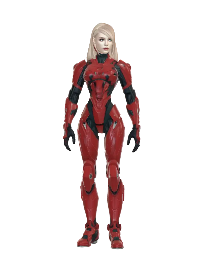 Full body futuristic female android warrior, fully covered sci-fi armored… - Neutralpose 3D model, vytvořený pomocí AI