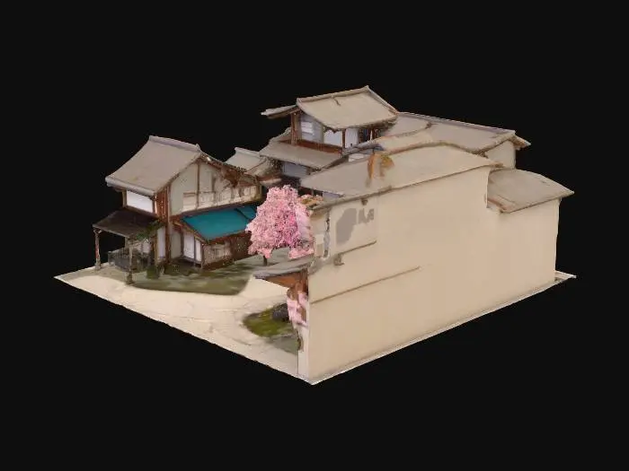 3D model for 日本の温泉街、街並み、伝統的