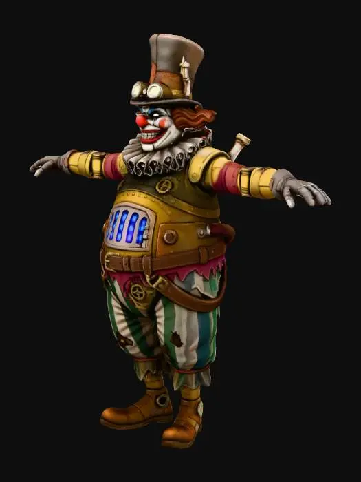 3D model for 스팀펑크, 광대 보스 / 레이드 보스, 거대 기계 인형, 스타일라이즈드, 풀바디 / 전신, 덩치가 큰, 뚱뚱한, 아케인 스타일, 10등신, 4.4미터