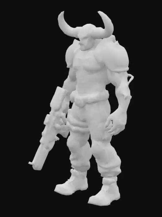 3D model for A large cyberpunk Troll, with a machine gun in his hand and wearing cyber armor. With two horns on his head and green skin