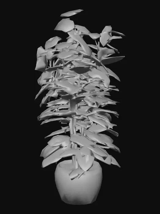 3D model for big plant with flowers in a white pot.