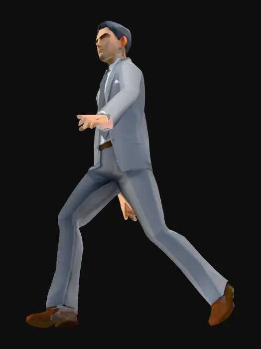 3D model for A low poly character, from a PS1 game, in a grey suit and pants, with a grey tie and a white shirt. #character#, #low_poly#, #suit#