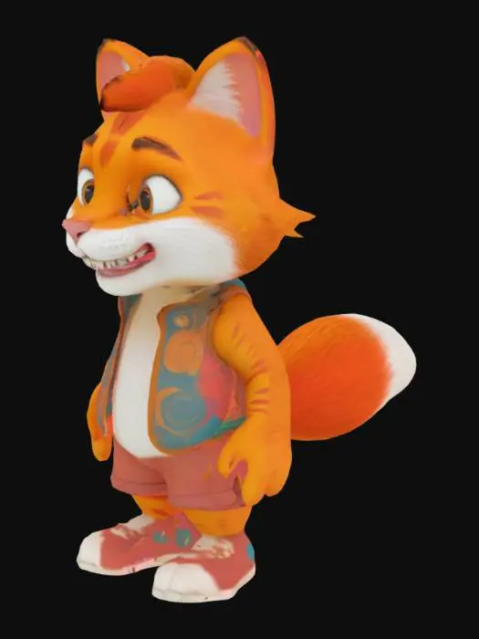 3D model for A humanoid cat with expressions in Disney style image add color and textures to the model